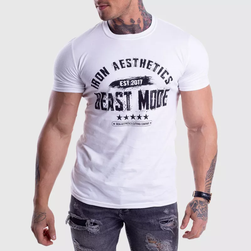 Pánske fitness tričko Iron Aesthetics Beast Mode Est. 2017, biele-1