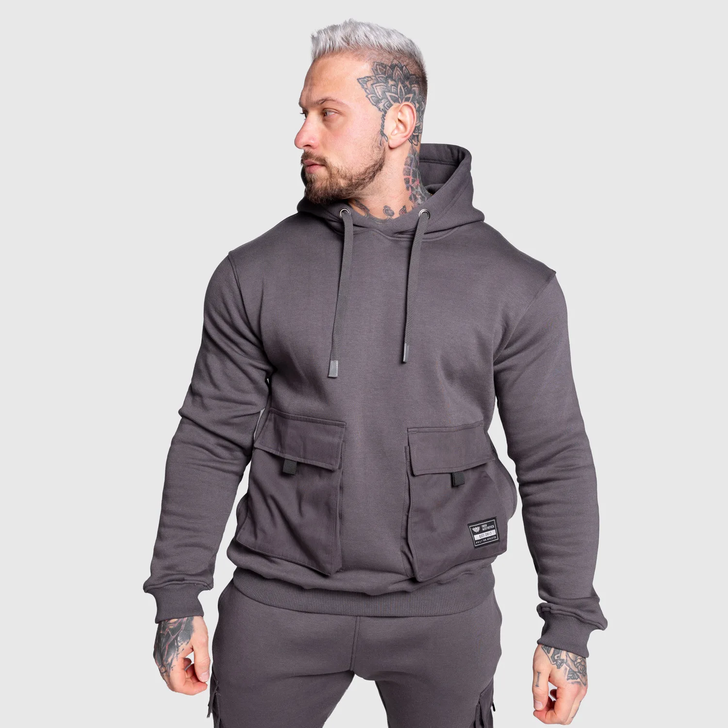 Mikina s kapucňou Iron Aesthetics Cargo Hoodie, tmavosivá-1