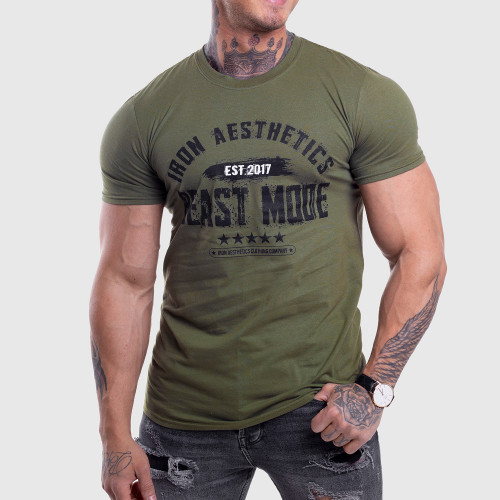 Pánske fitness tričko Iron Aesthetics Beast Mode Est. 2017, vojenská zelená