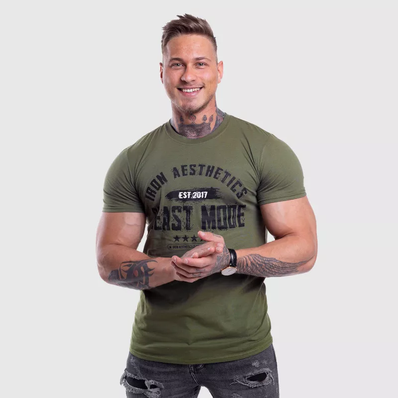 Pánske fitness tričko Iron Aesthetics Beast Mode Est. 2017, vojenská zelená-4