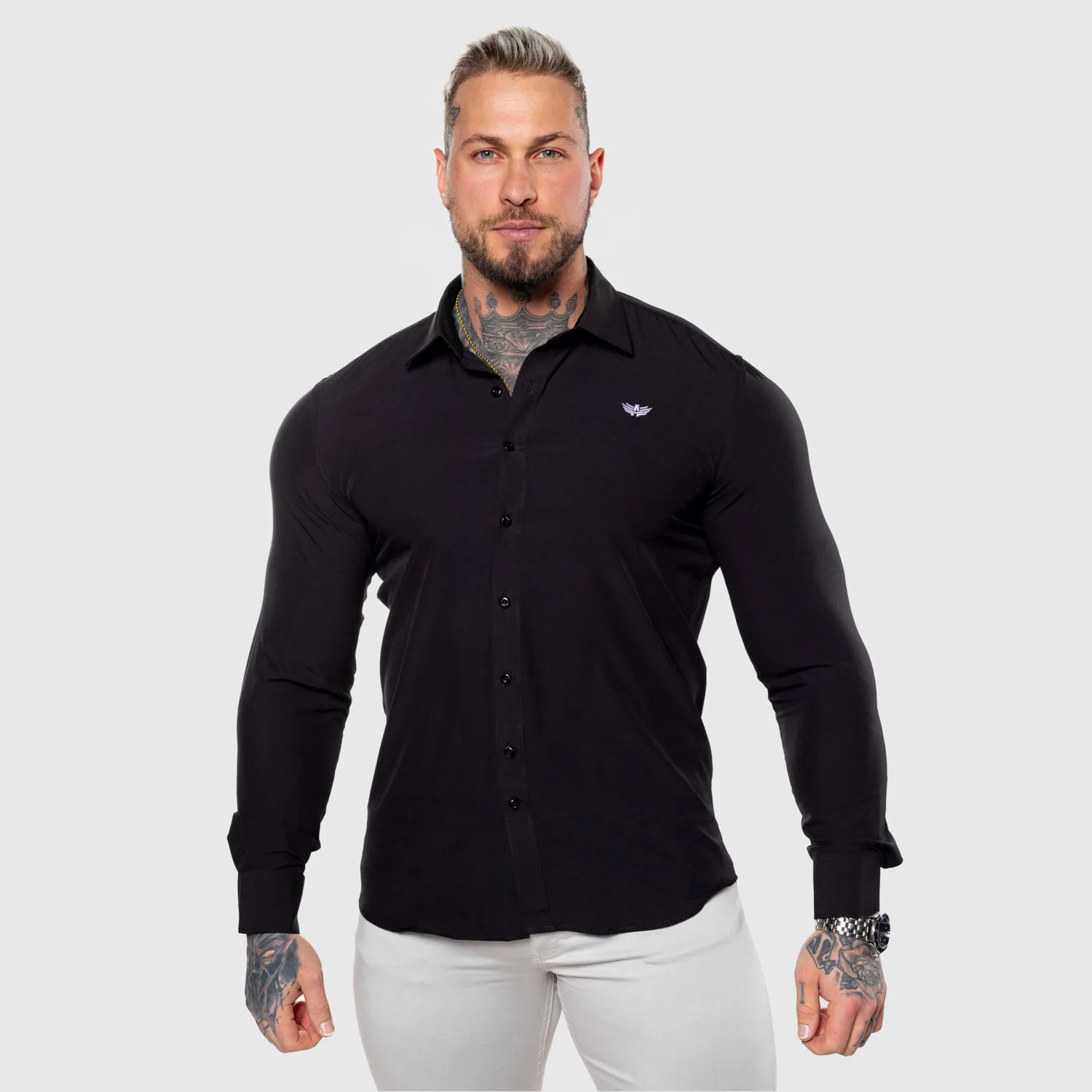 Strečová košeľa Iron Aesthetics Slim Stretch, čierna-1
