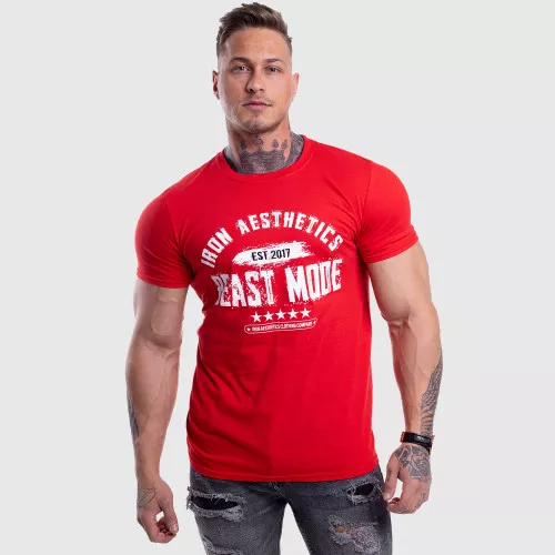 Pánske fitness tričko Iron Aesthetics Beast Mode Est. 2017, červené