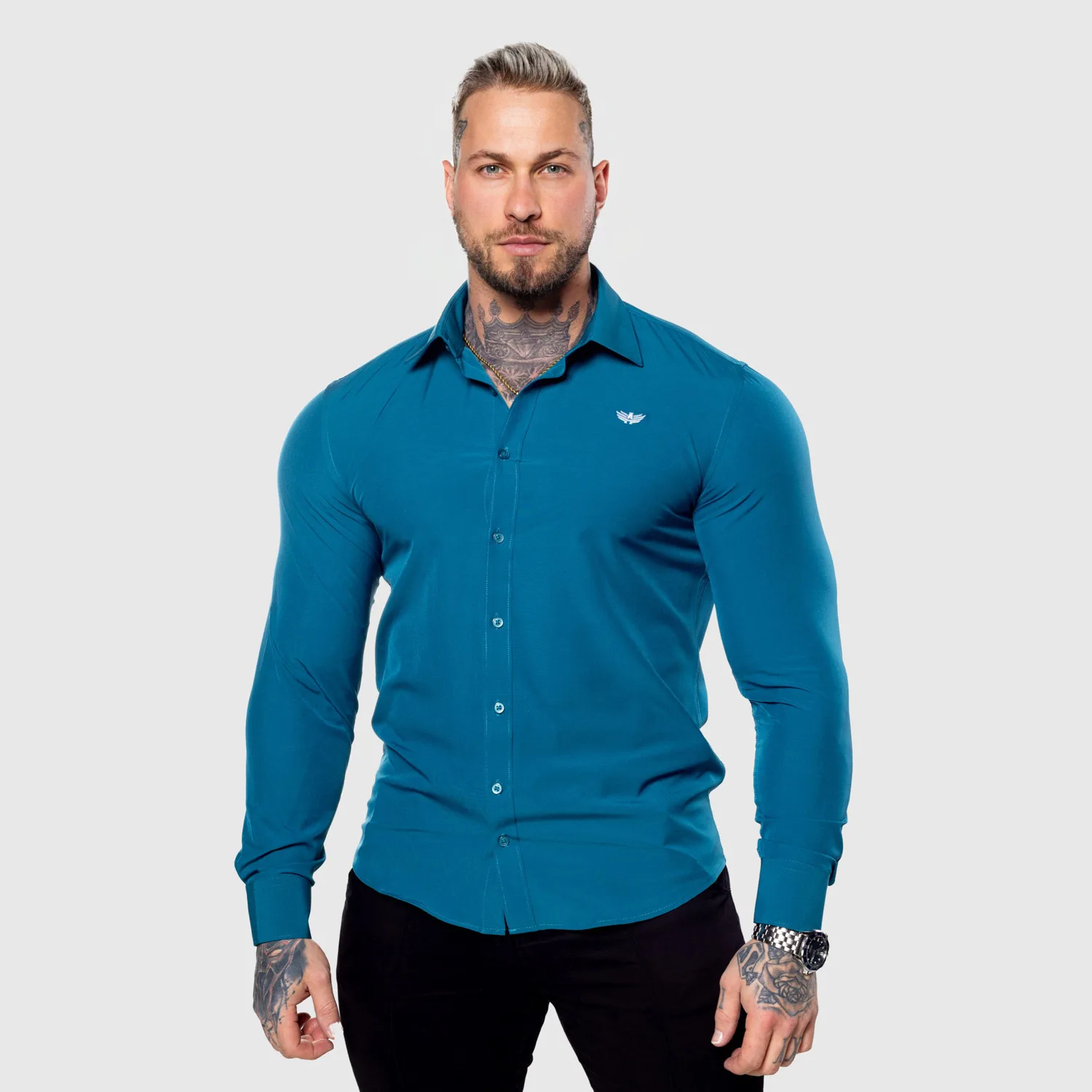 Strečová košeľa Iron Aesthetics Slim Stretch, smaragdová-1