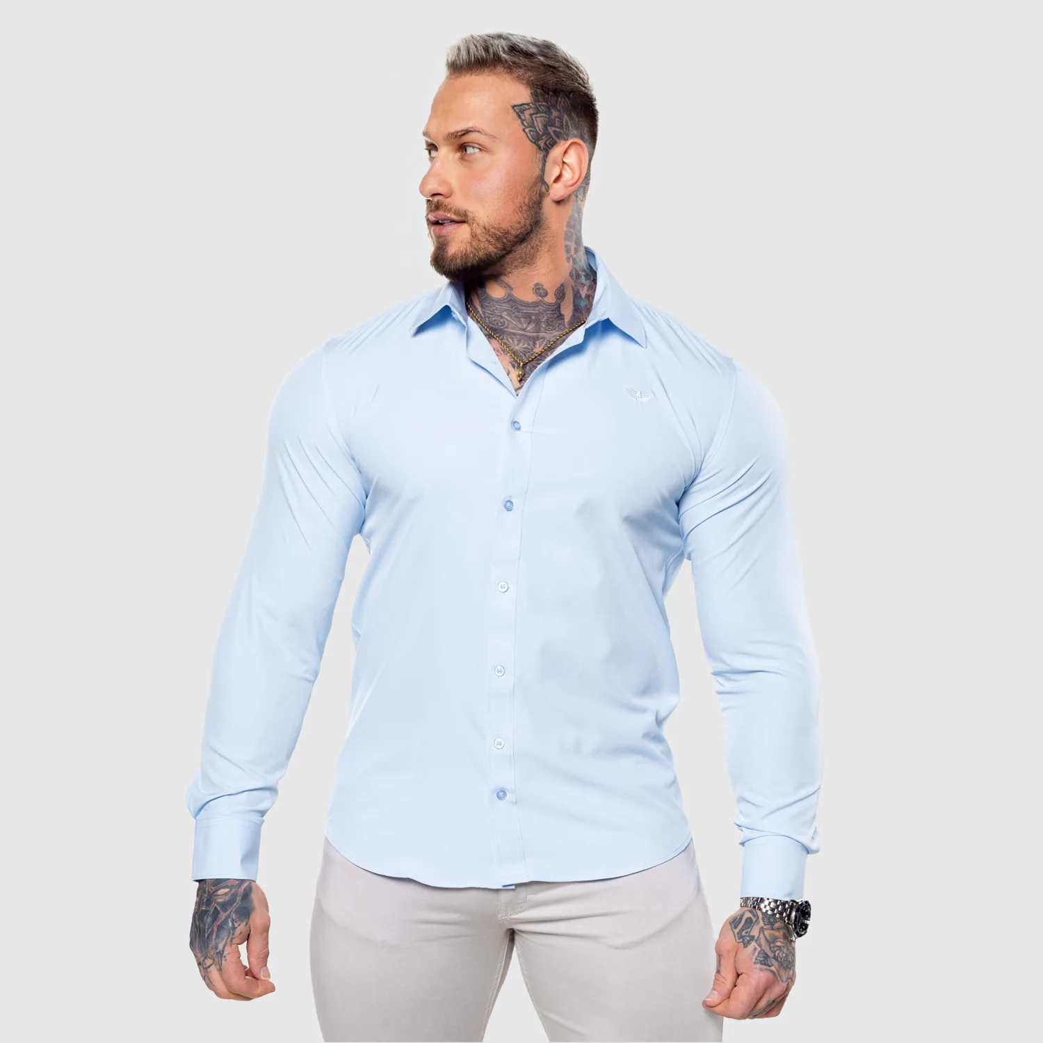 Strečová košeľa Iron Aesthetics Slim Stretch, svetlomodrá-1