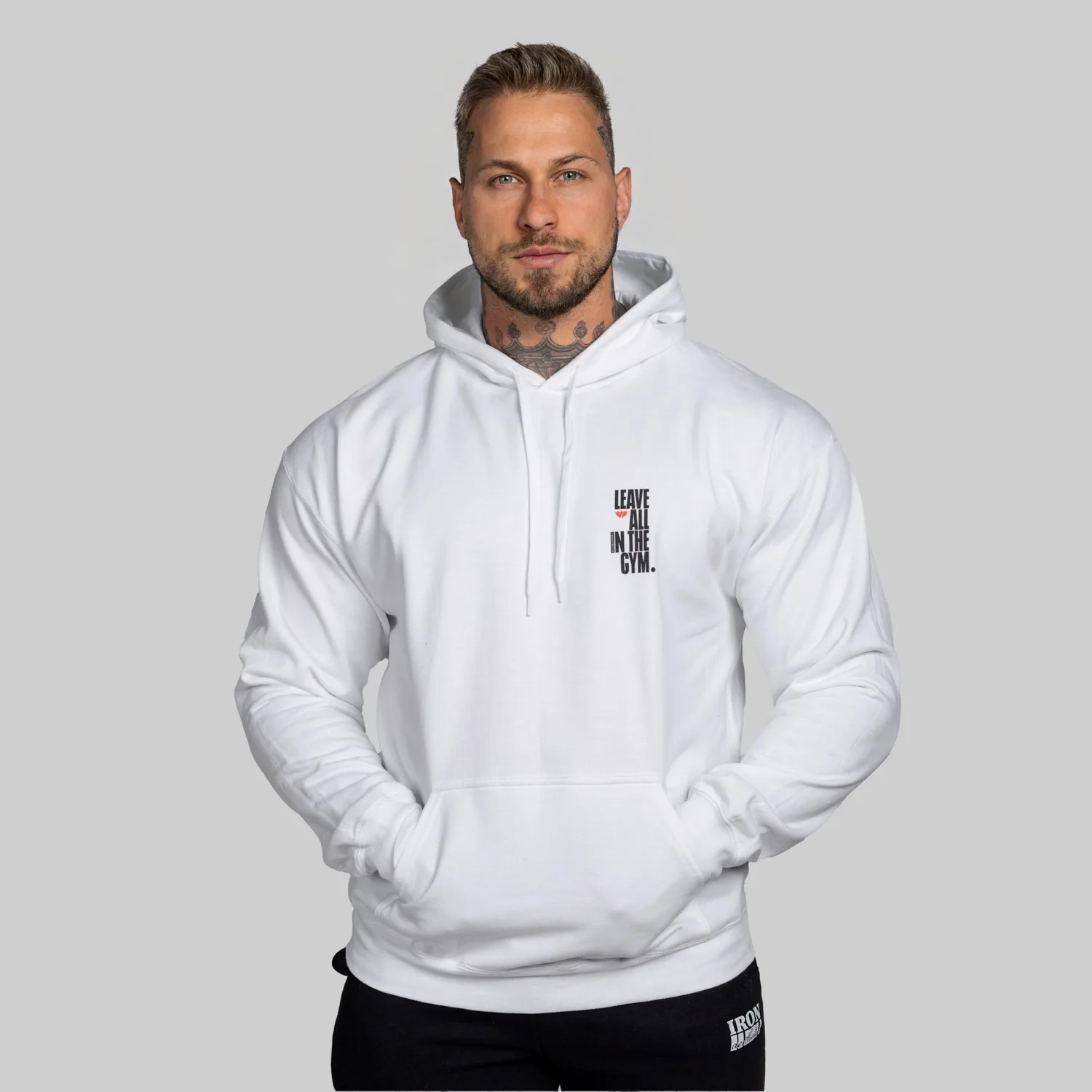 Pánska fitness mikina Iron Aesthetics Motive, biela-1