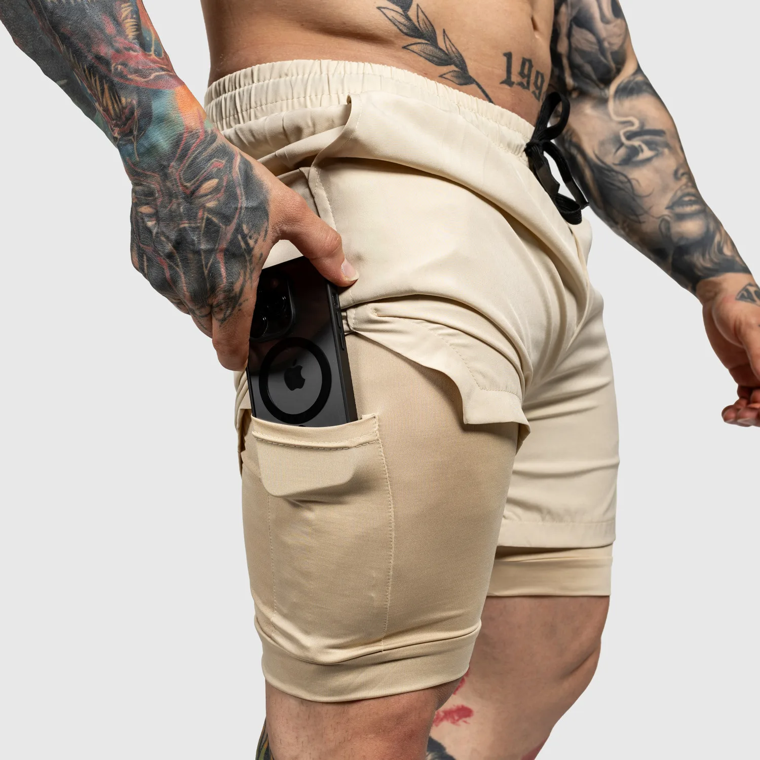 Funkčné šortky Iron Aesthetics SweatPro 2in1, khaki-1