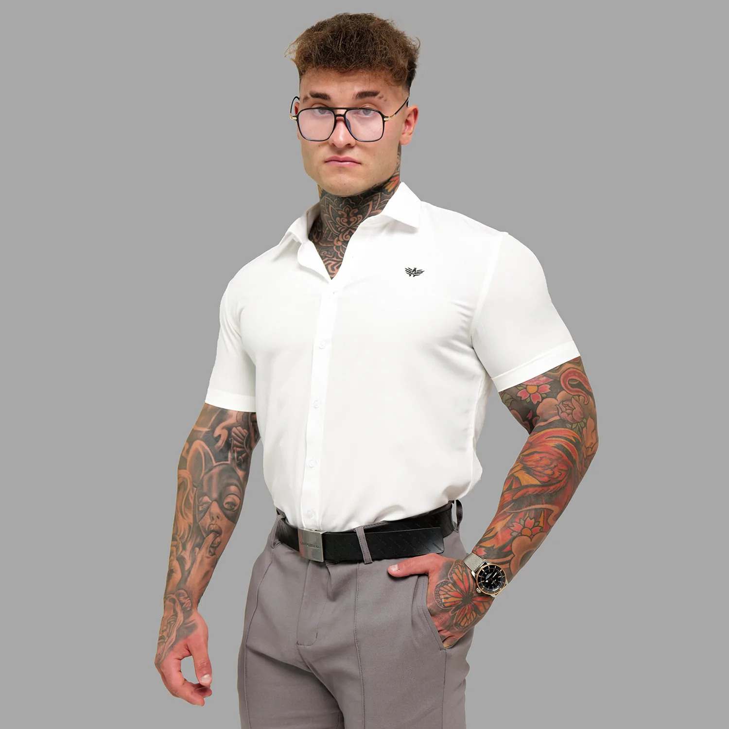 Strečová košeľa Iron Aesthetics Short Slim Stretch, natural-1