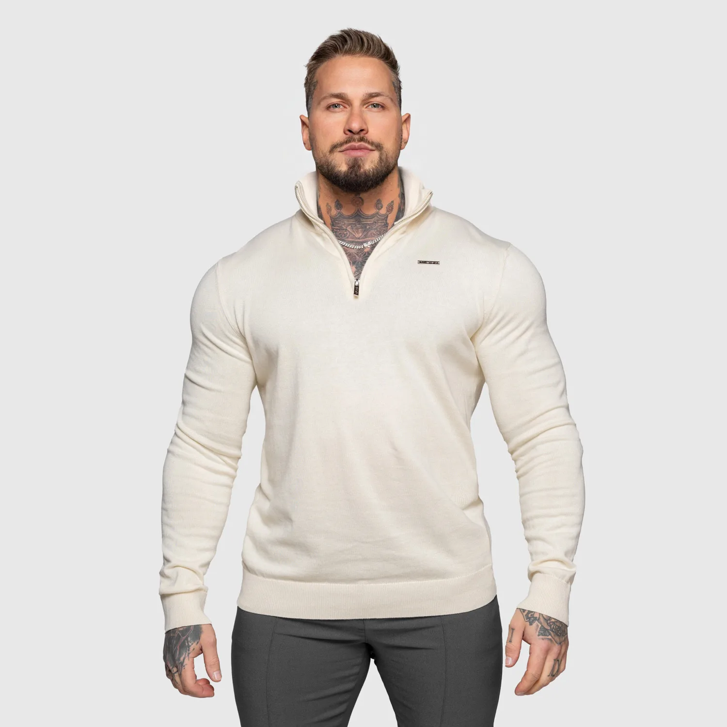 Sveter so zipsom Iron Aesthetics Tomas, béžový-1