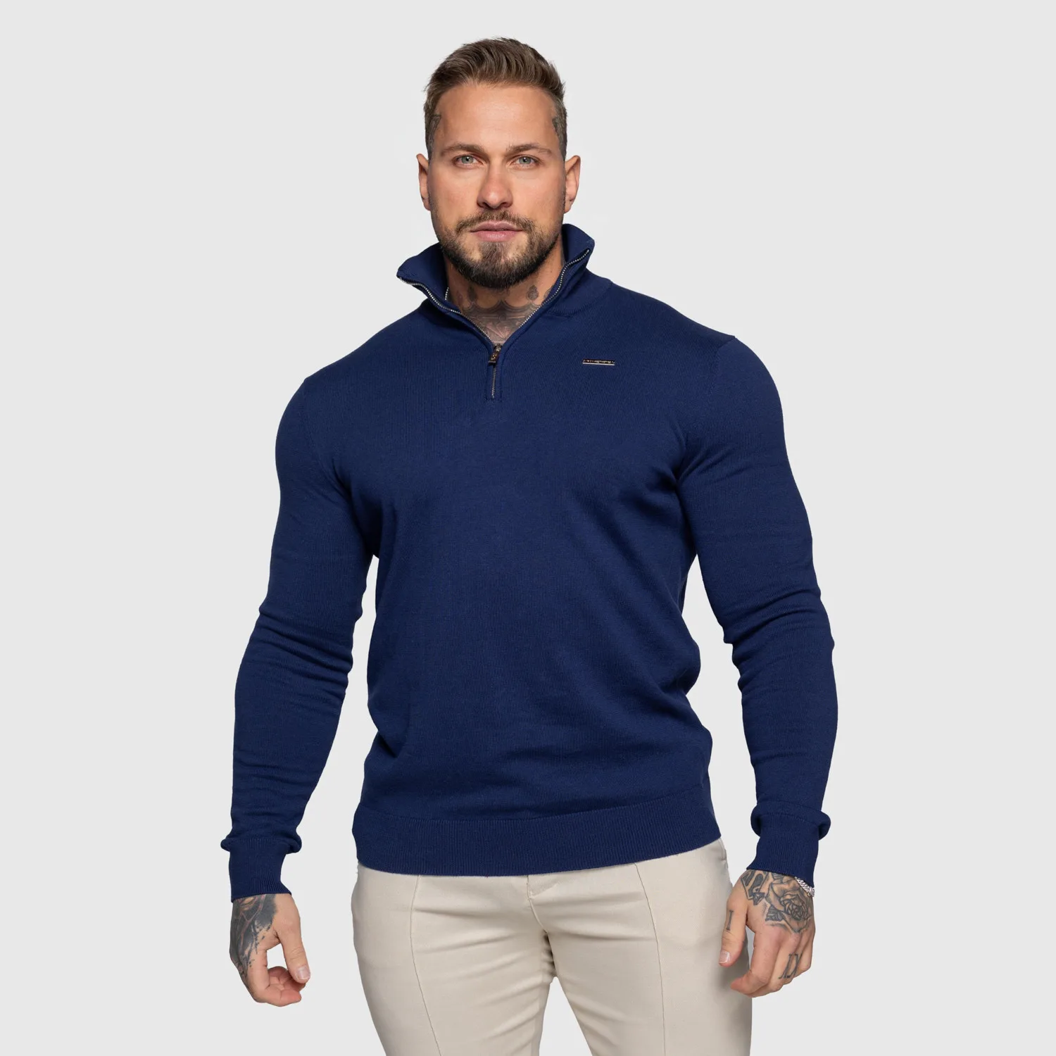 Sveter so zipsom Iron Aesthetics Tomas, navy-1