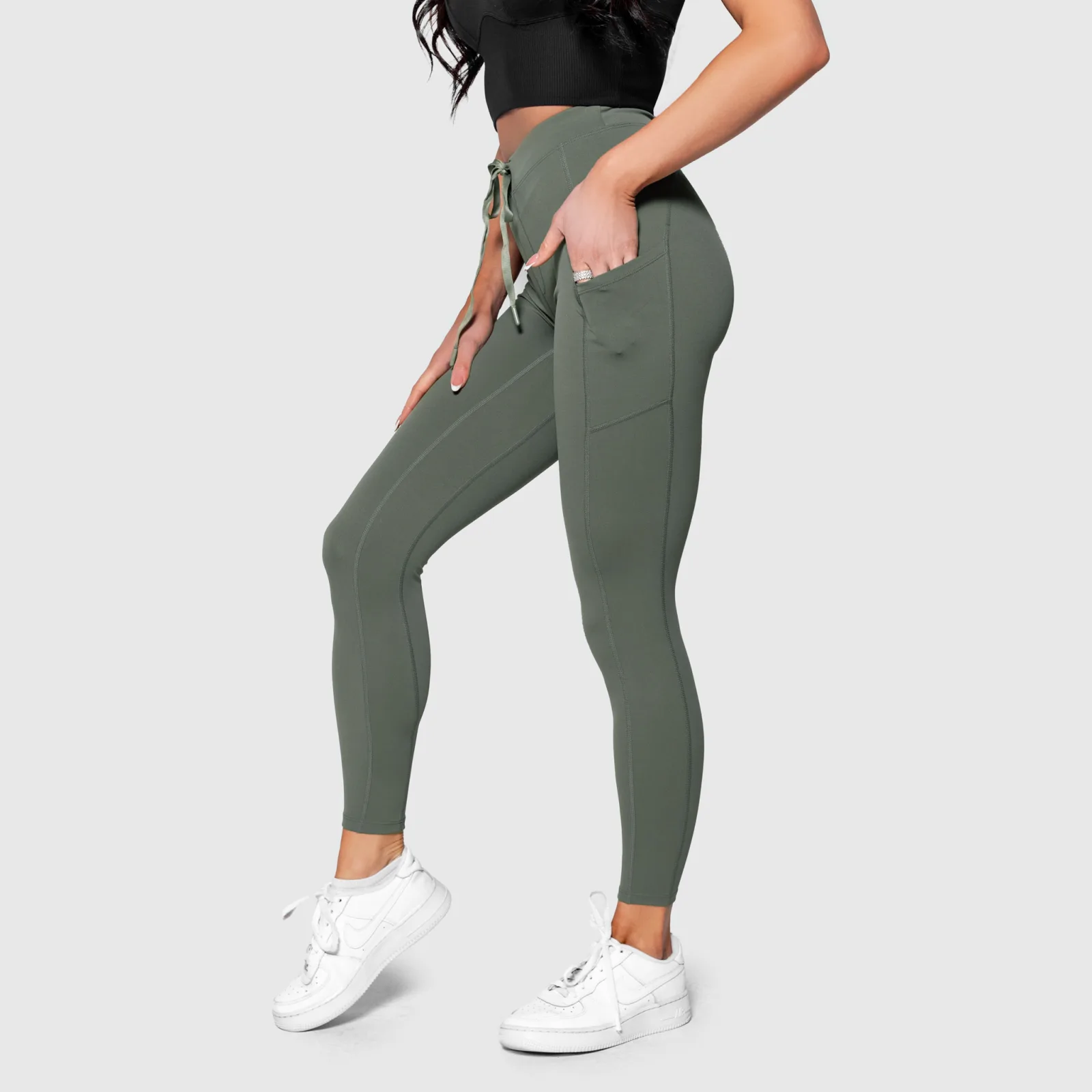 Športové legíny s vreckami Iron Aesthetics Active, zelené-1