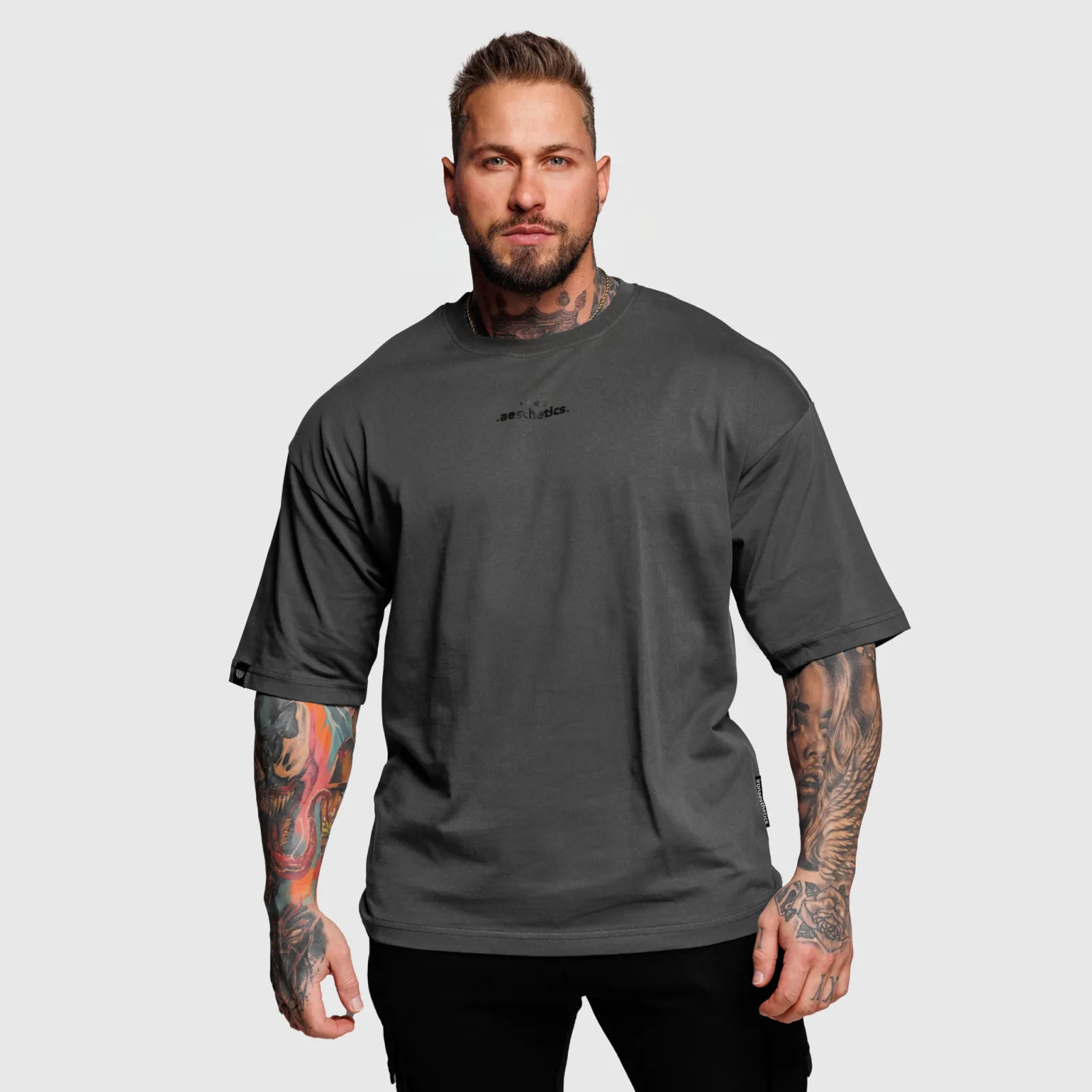 Oversize tričko Iron Aesthetics Major, sivé-1