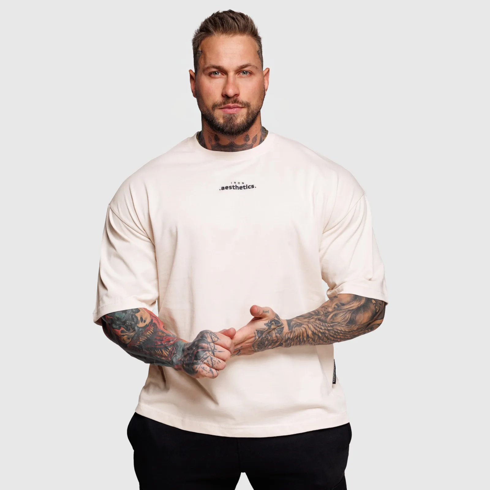 Oversize tričko Iron Aesthetics Major, béžové-1