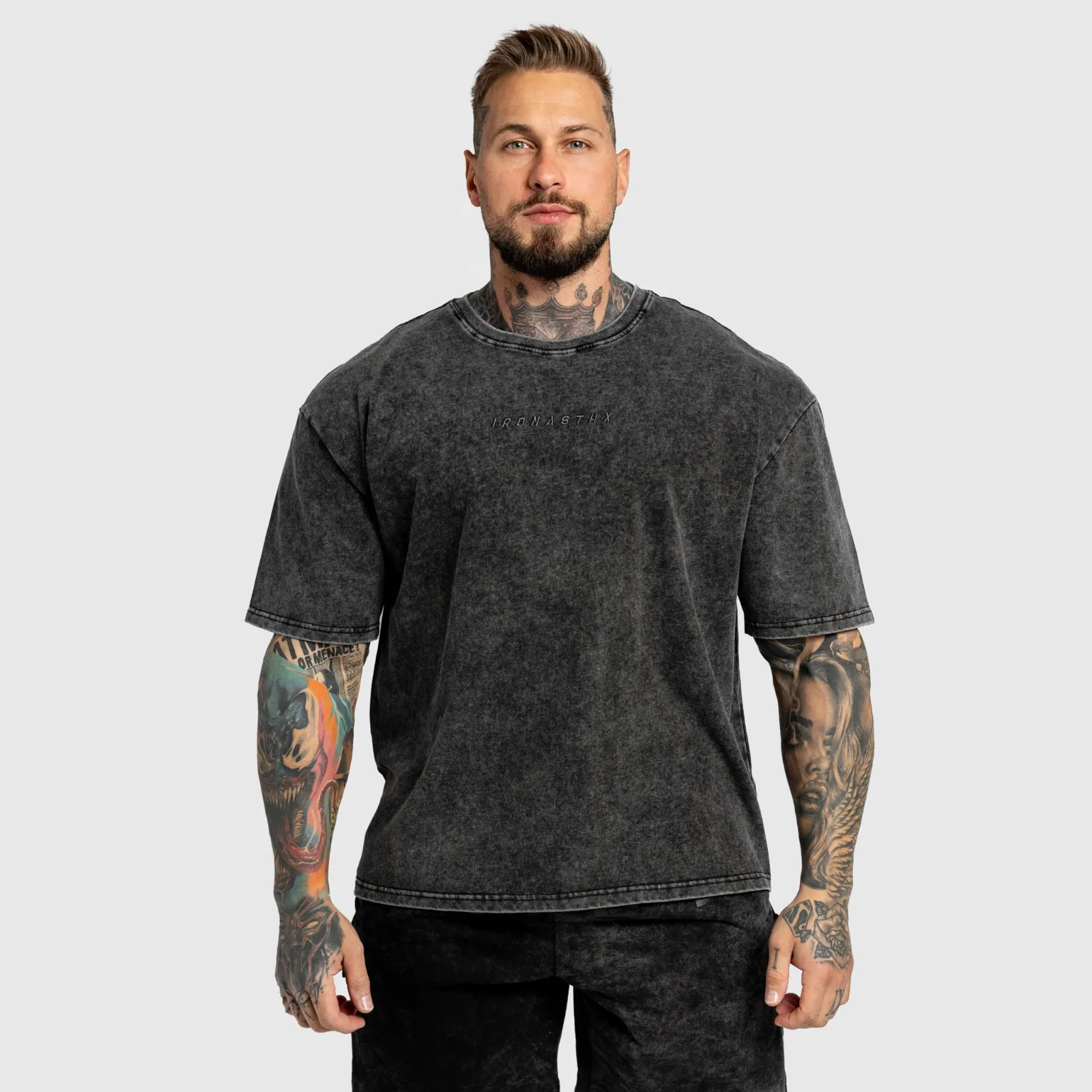 Oversized tričko Iron Aesthetics Heritage, washed black-1