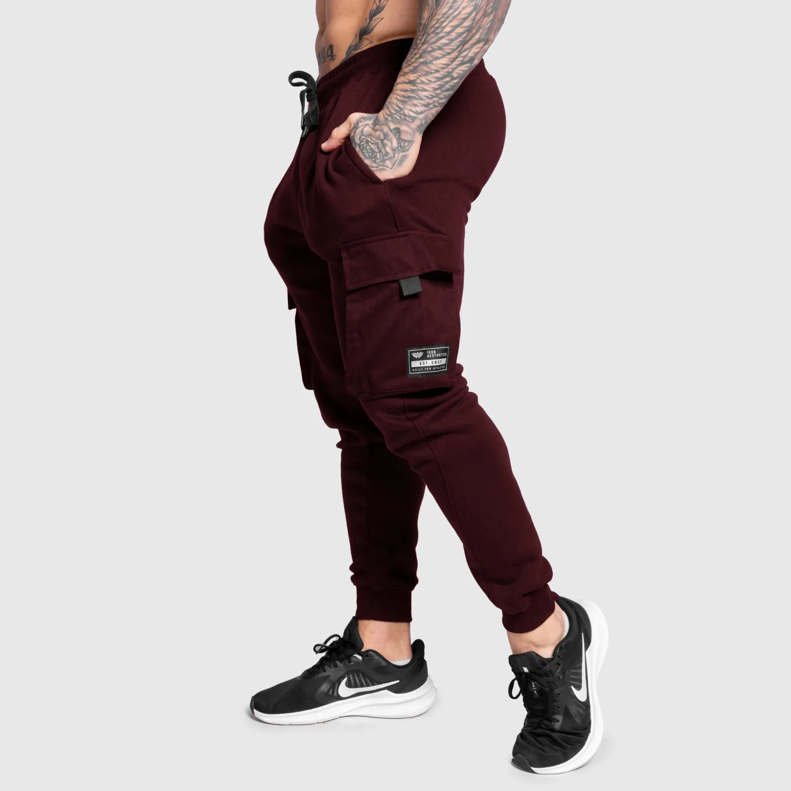 Pánske tepláky Iron Aesthetics Cargo Joggers, bordové-1