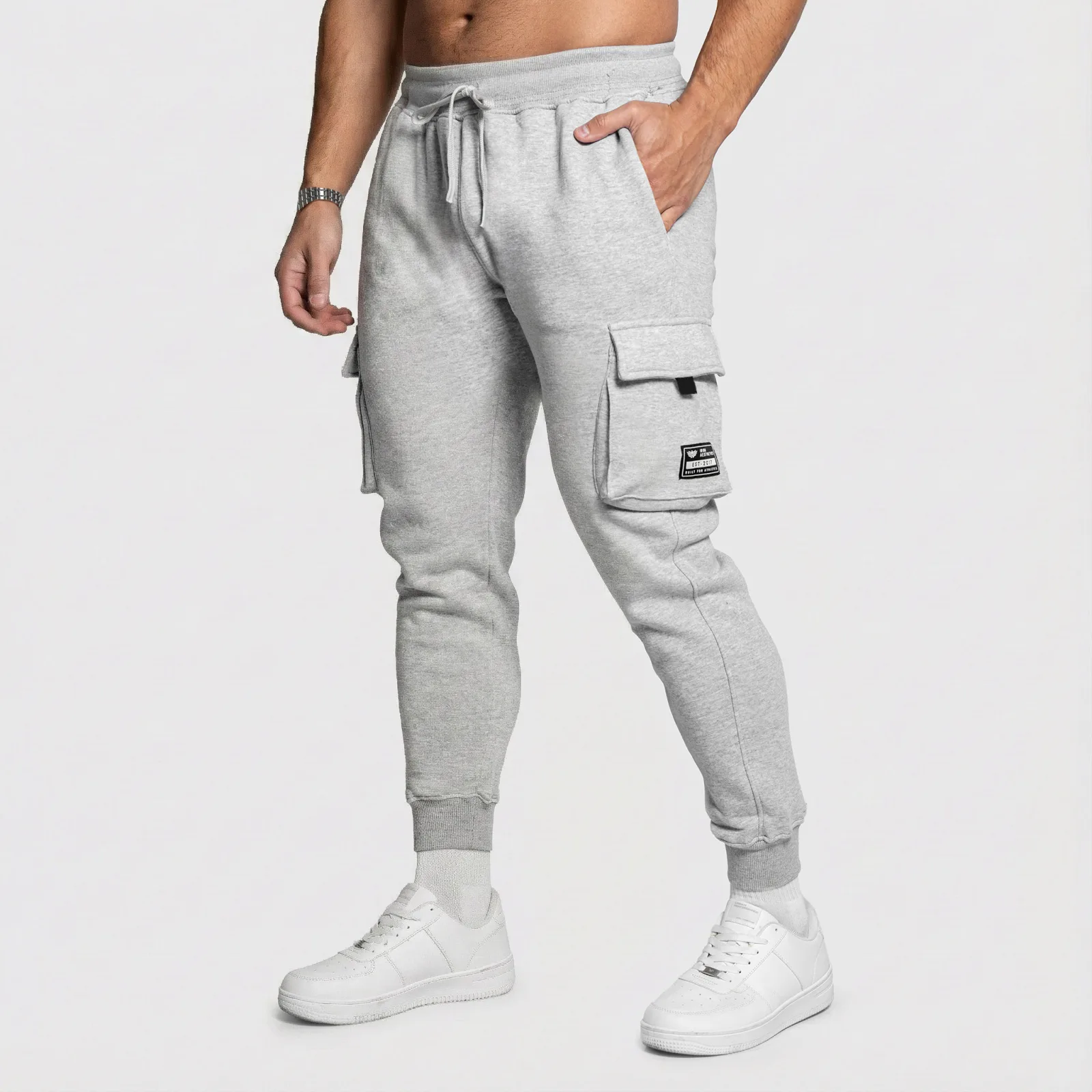 Pánske tepláky Iron Aesthetics Cargo Joggers, sivé-1