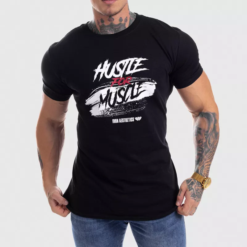 Pánske fitness tričko Iron Aesthetics HUSTLE FOR MUSCLE, čierne-1