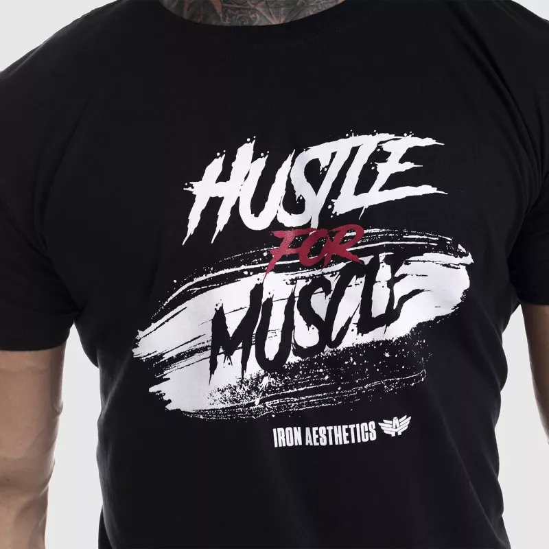 Pánske fitness tričko Iron Aesthetics HUSTLE FOR MUSCLE, čierne-3