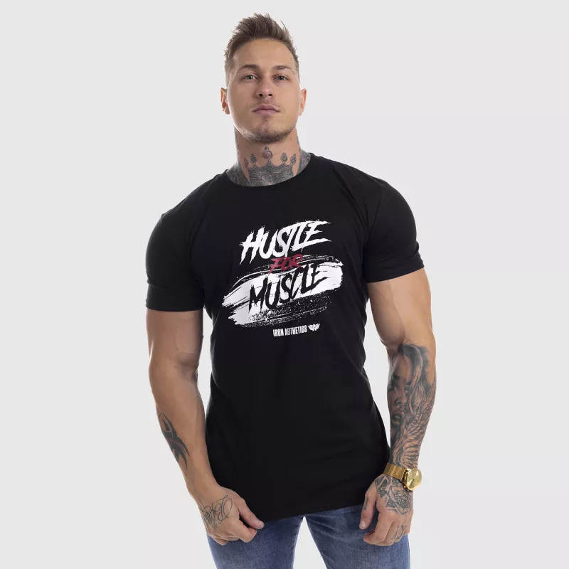 Pánske fitness tričko Iron Aesthetics HUSTLE FOR MUSCLE, čierne-7