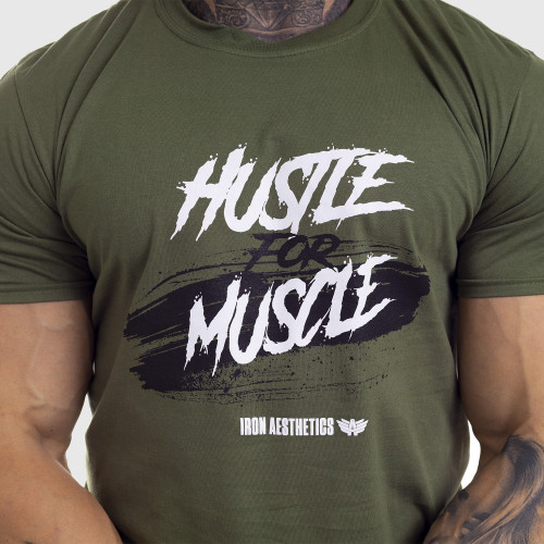 Pánske fitness tričko Iron Aesthetics HUSTLE FOR MUSCLE, zelené