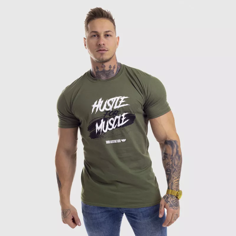 Pánske fitness tričko Iron Aesthetics HUSTLE FOR MUSCLE, zelené-3
