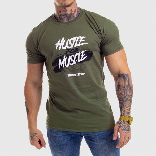 Pánske fitness tričko Iron Aesthetics HUSTLE FOR MUSCLE, zelené