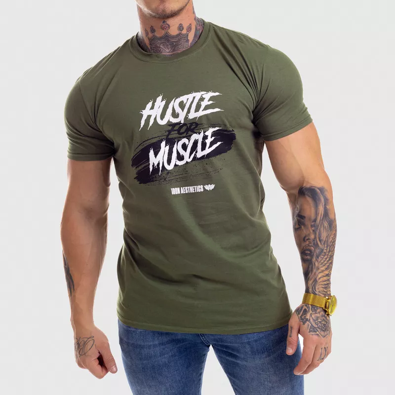 Pánske fitness tričko Iron Aesthetics HUSTLE FOR MUSCLE, zelené-1
