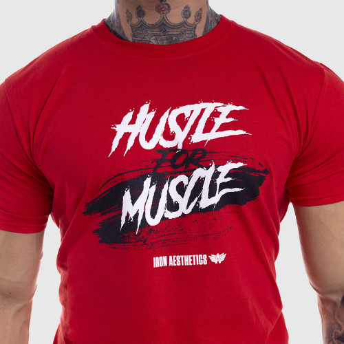 Pánske fitness tričko Iron Aesthetics HUSTLE FOR MUSCLE, červené