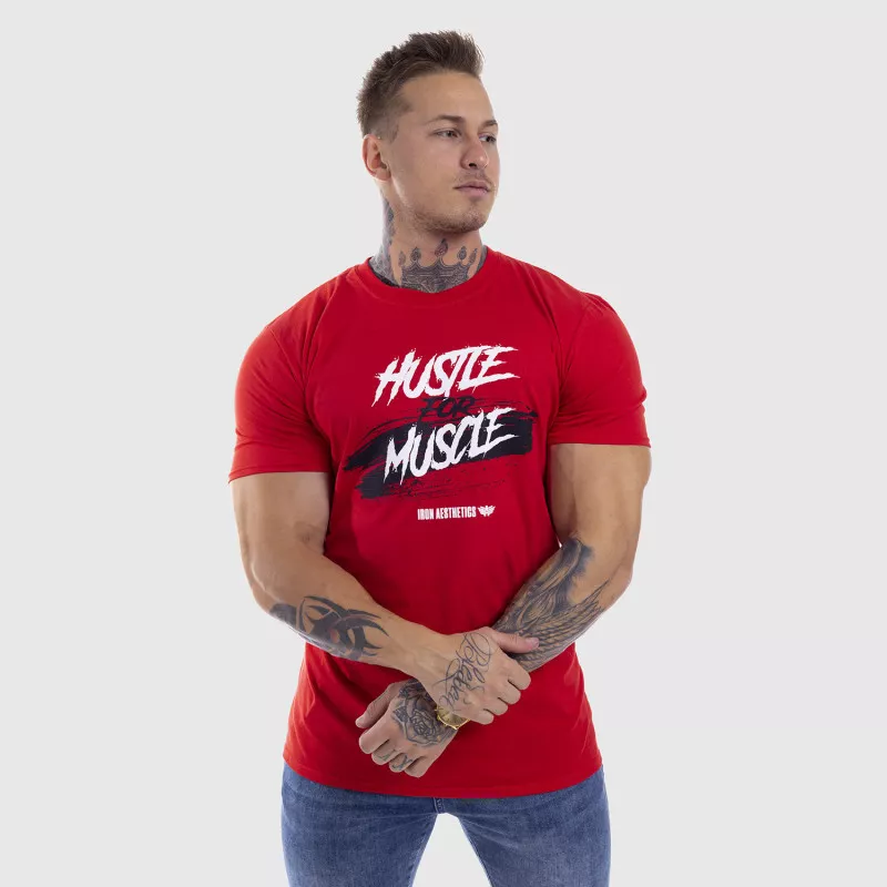 Pánske fitness tričko Iron Aesthetics HUSTLE FOR MUSCLE, červené-4