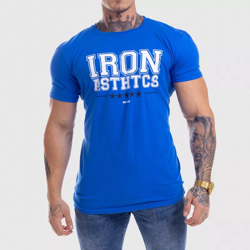 Pánske fitness tričko Iron Aesthetics VARSITY, modré-1