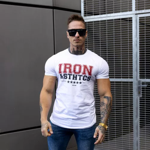 Pánske fitness tričko Iron Aesthetics VARSITY, biele