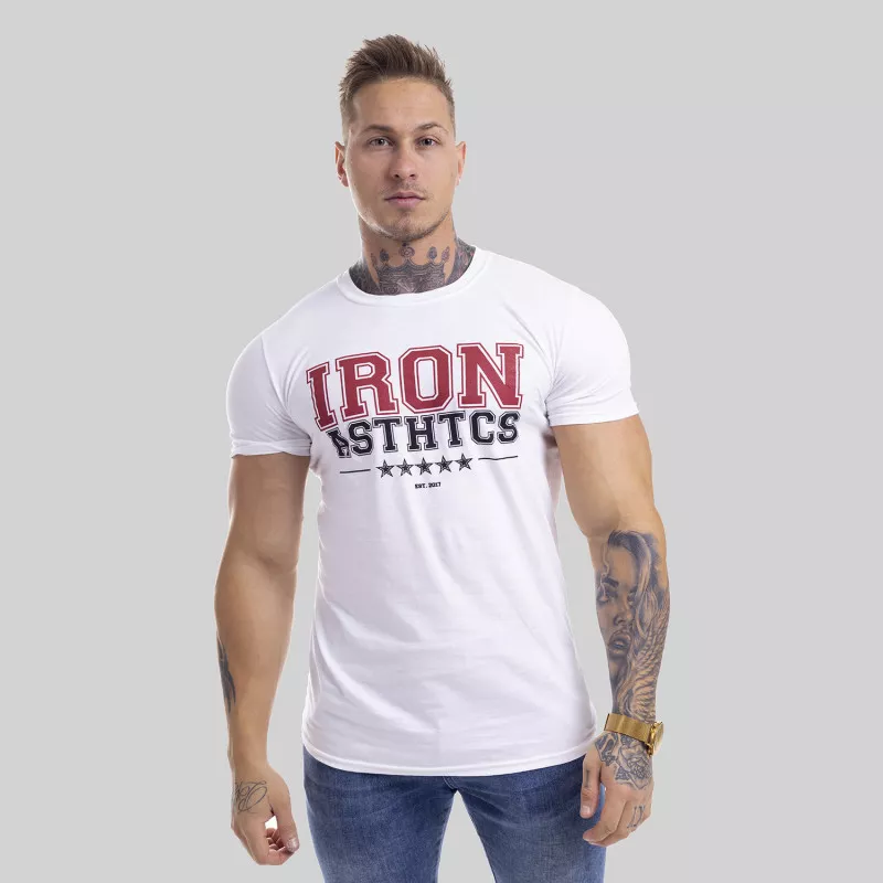 Pánske fitness tričko Iron Aesthetics VARSITY, biele-3