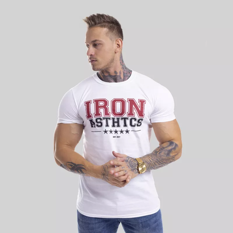 Pánske fitness tričko Iron Aesthetics VARSITY, biele-5
