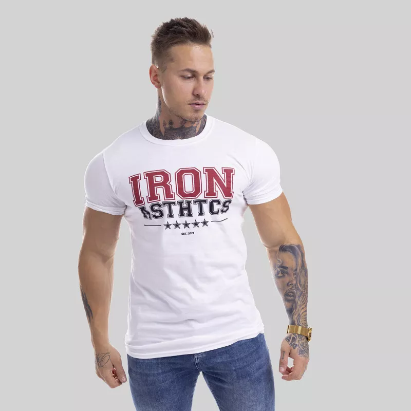Pánske fitness tričko Iron Aesthetics VARSITY, biele-6