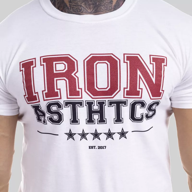 Pánske fitness tričko Iron Aesthetics VARSITY, biele-7
