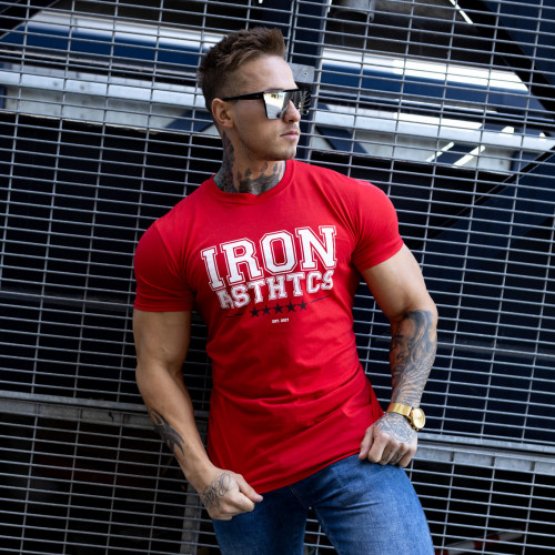 Pánske fitness tričko Iron Aesthetics VARSITY, červené
