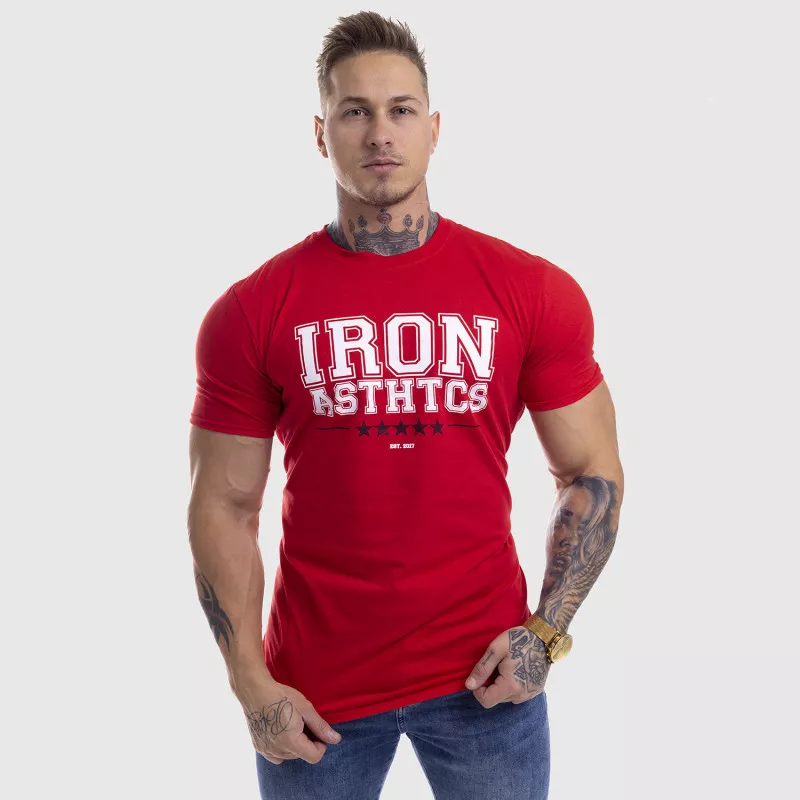 Pánske fitness tričko Iron Aesthetics VARSITY, červené-4