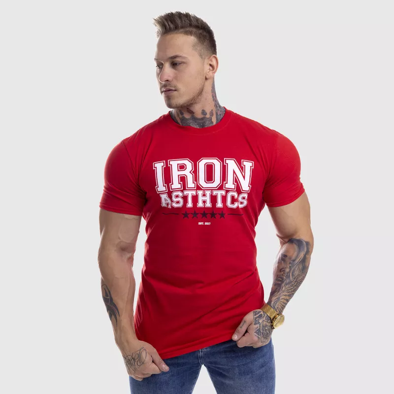Pánske fitness tričko Iron Aesthetics VARSITY, červené-5