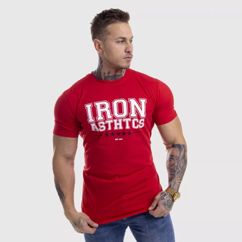 Pánske fitness tričko Iron Aesthetics VARSITY, červené-6