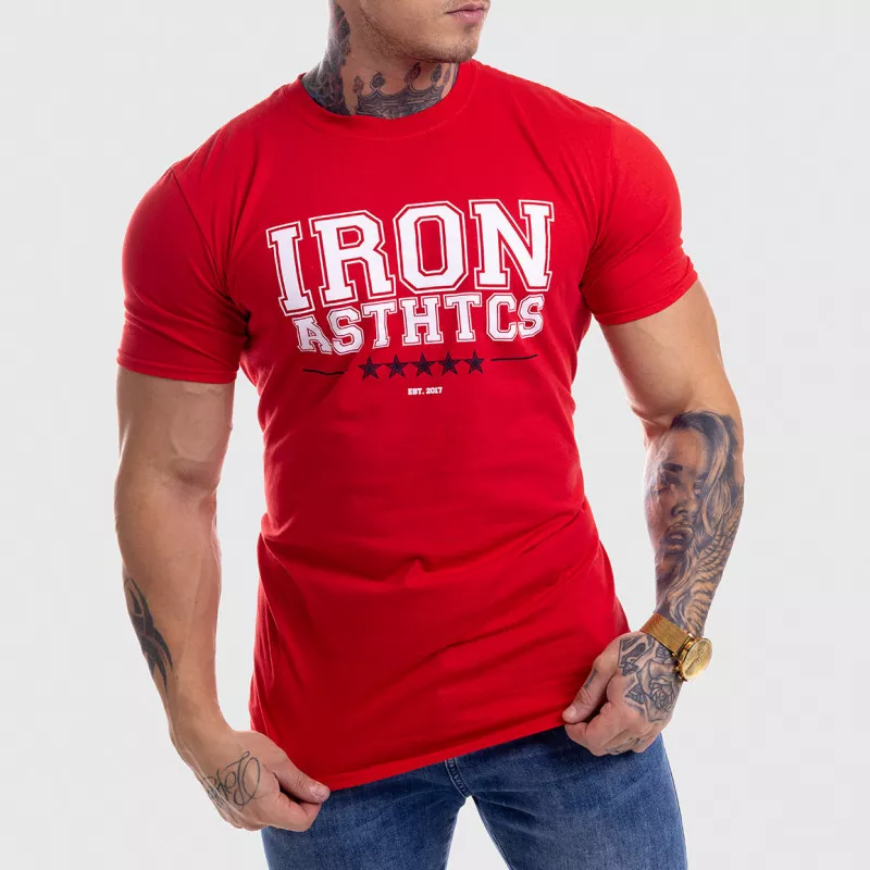 Pánske fitness tričko Iron Aesthetics VARSITY, červené-1