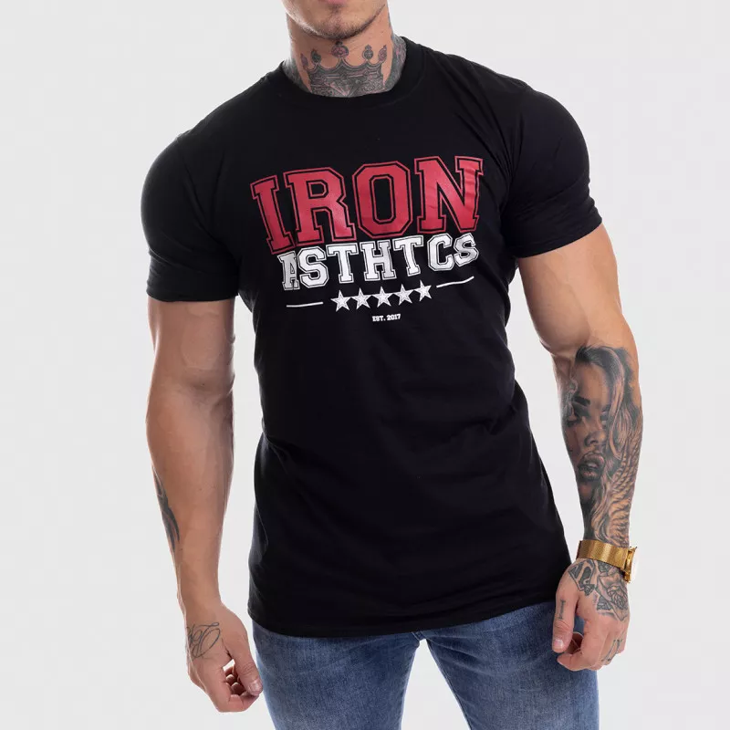 Pánske fitness tričko Iron Aesthetics VARSITY, čierne-1