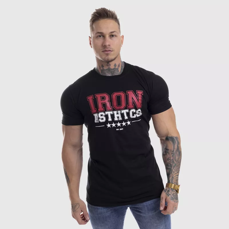 Pánske fitness tričko Iron Aesthetics VARSITY, čierne-6