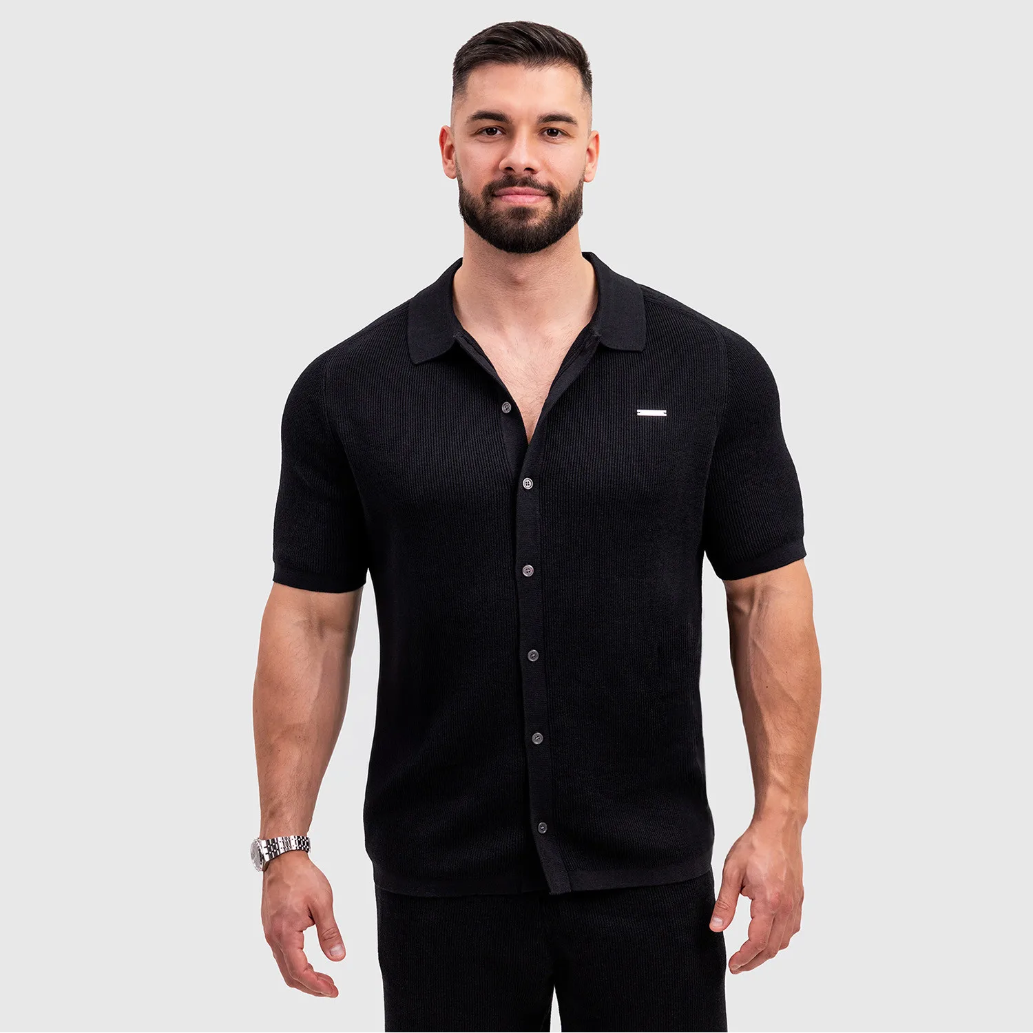 Pánska pletená košeľa Iron Aesthetics Vibe, čierna-1
