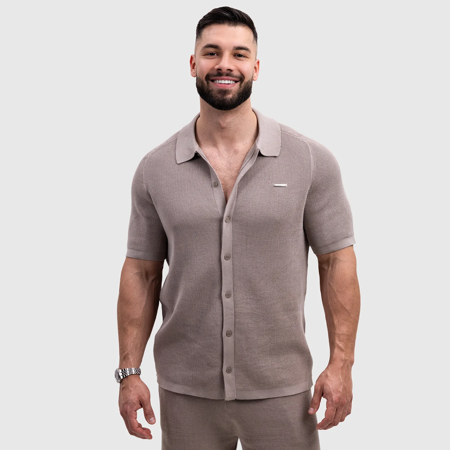 Pánska pletená košeľa Iron Aesthetics Vibe, béžová-1