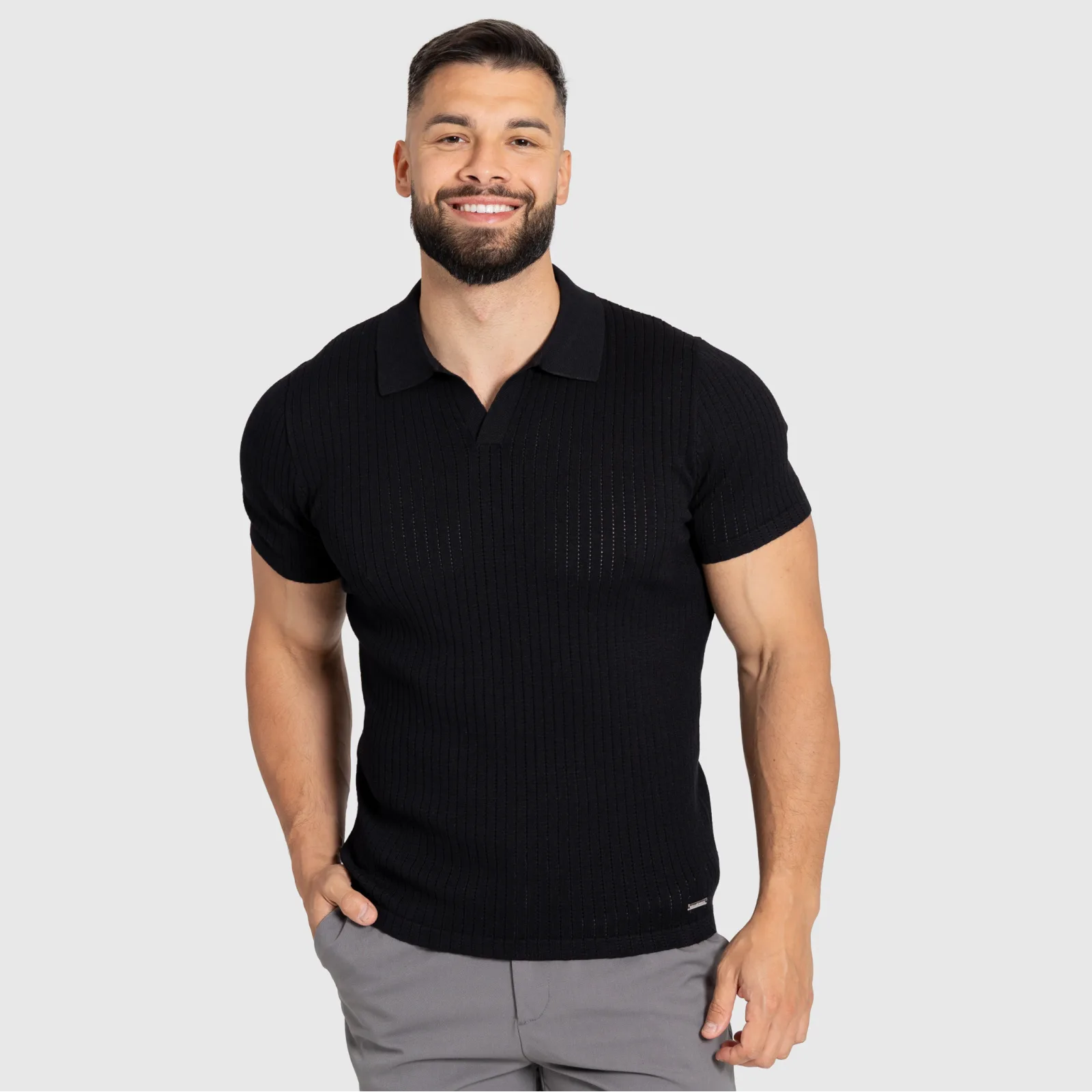 Pánske tričko Iron Aesthetics Polo Knit, čierne-1