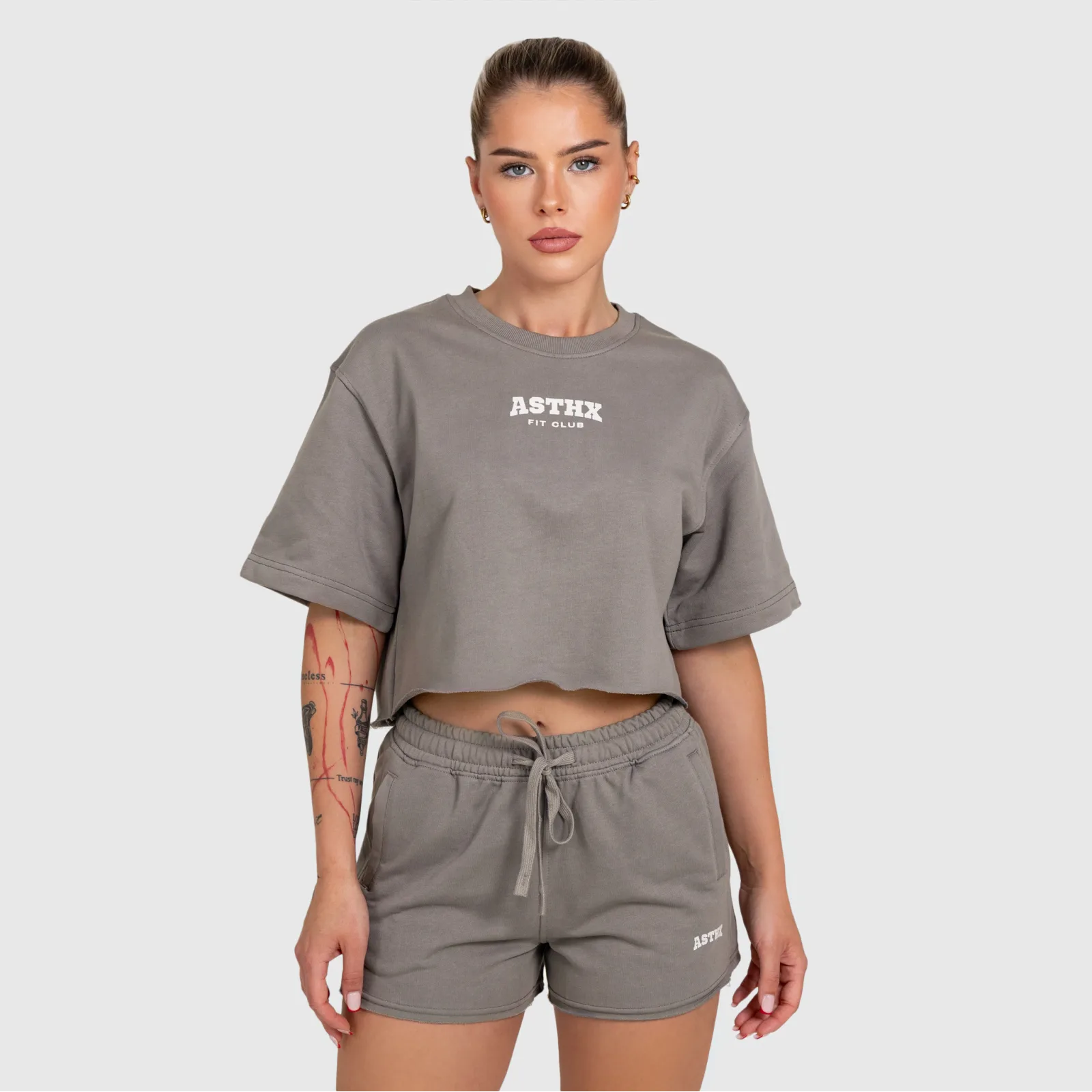 Dámsky crop top Iron Aesthetics Heavy-Terry, sivý-1