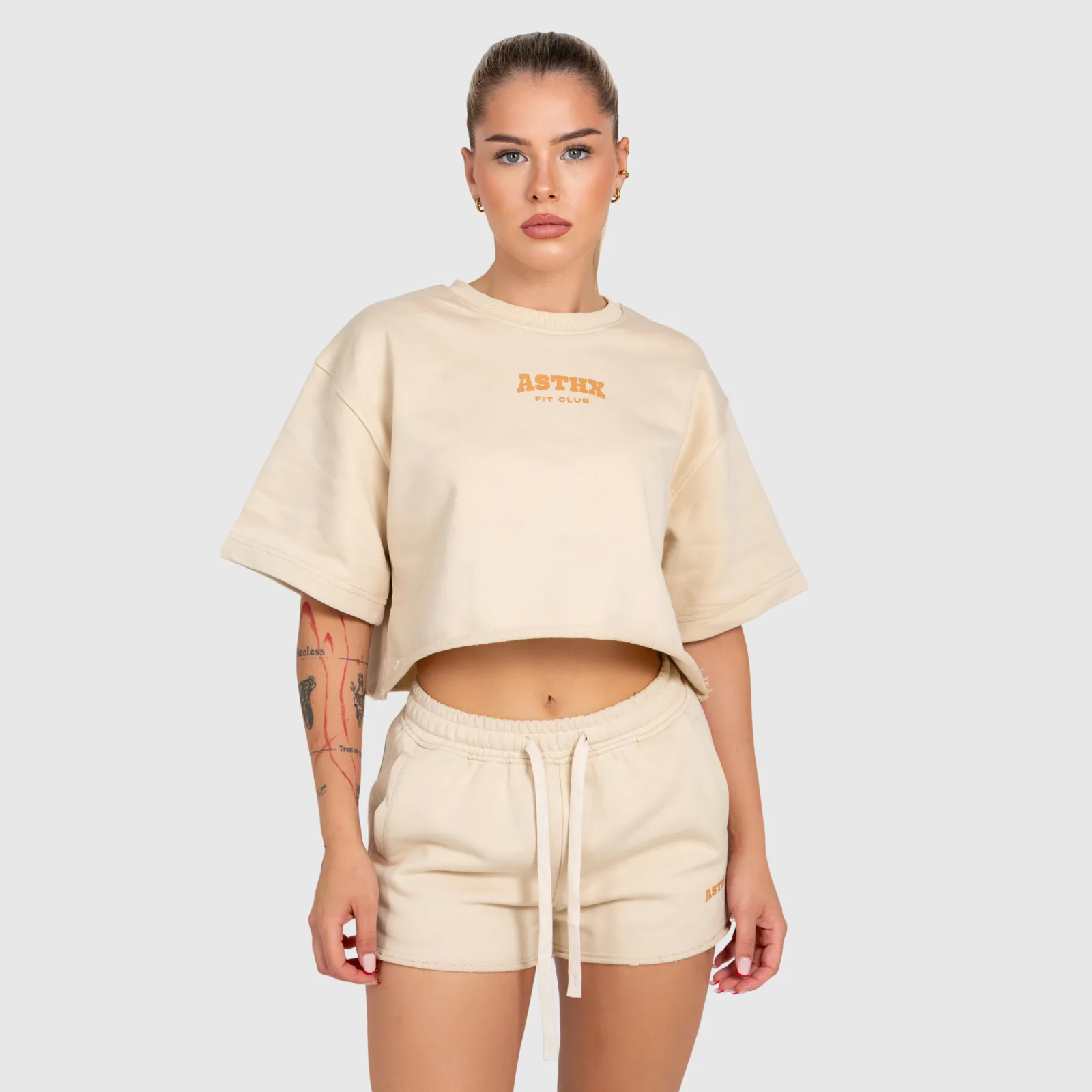 Dámsky crop top Iron Aesthetics Heavy-Terry, béžový-1