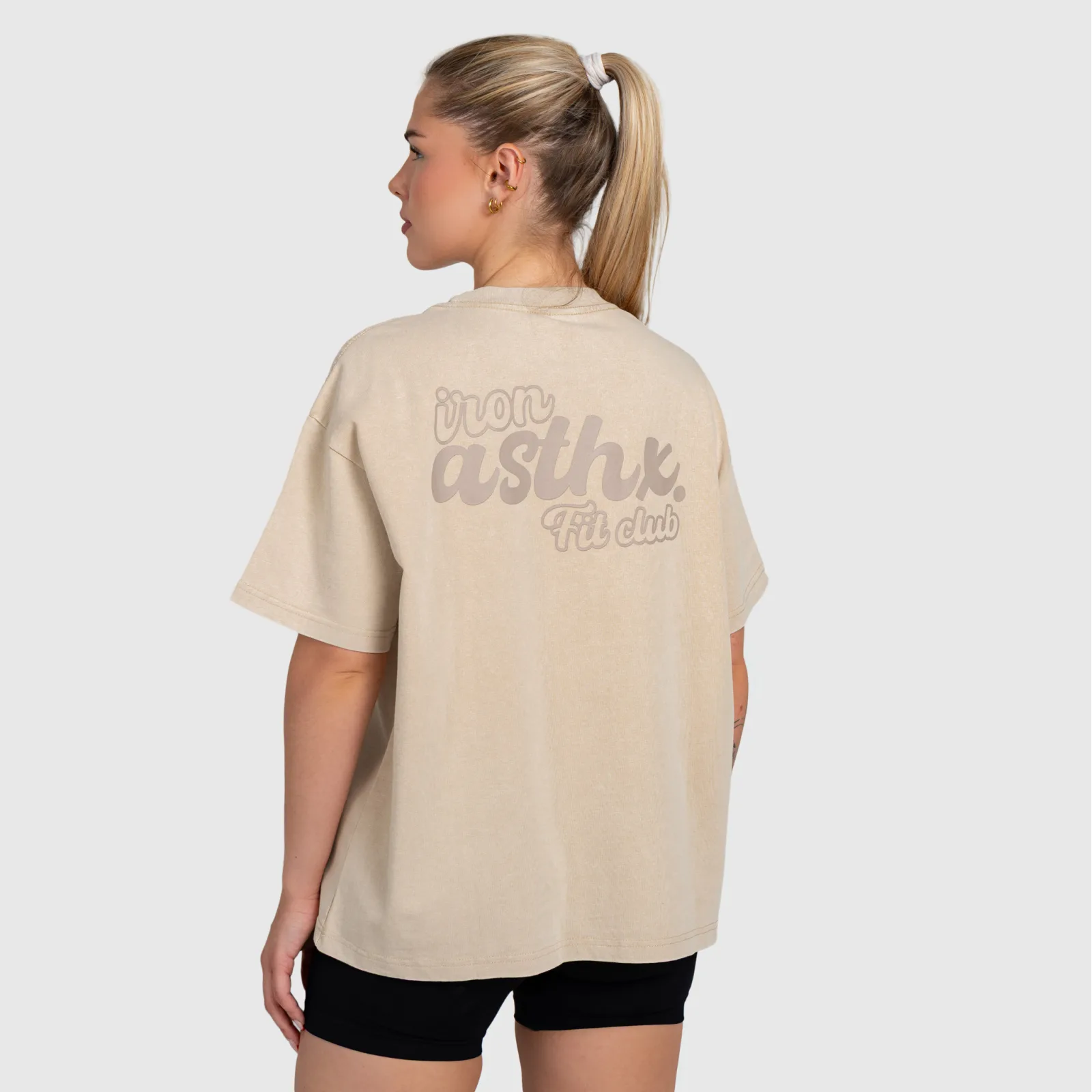 Dámske oversized tričko Iron Aesthetics Fit club, washed beige-4