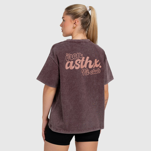 Dámske oversized tričko Iron Aesthetics Fit club, washed burgundy