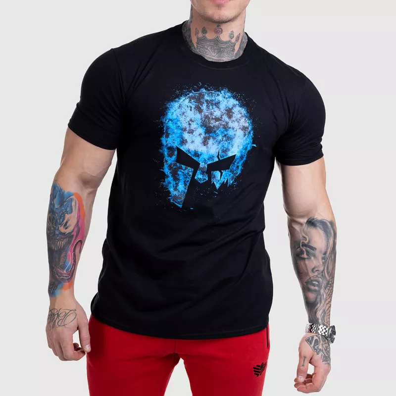 Ultrasoft tričko Iron Aesthetics Skull BLUE FIRE, čierne-1