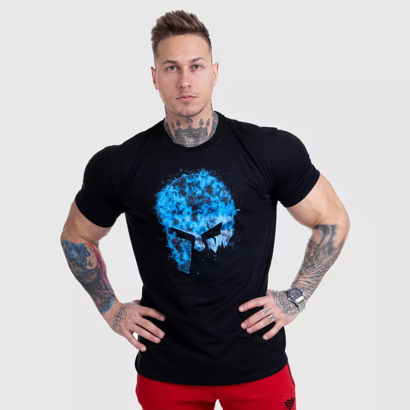 Ultrasoft tričko Iron Aesthetics Skull BLUE FIRE, čierne-3